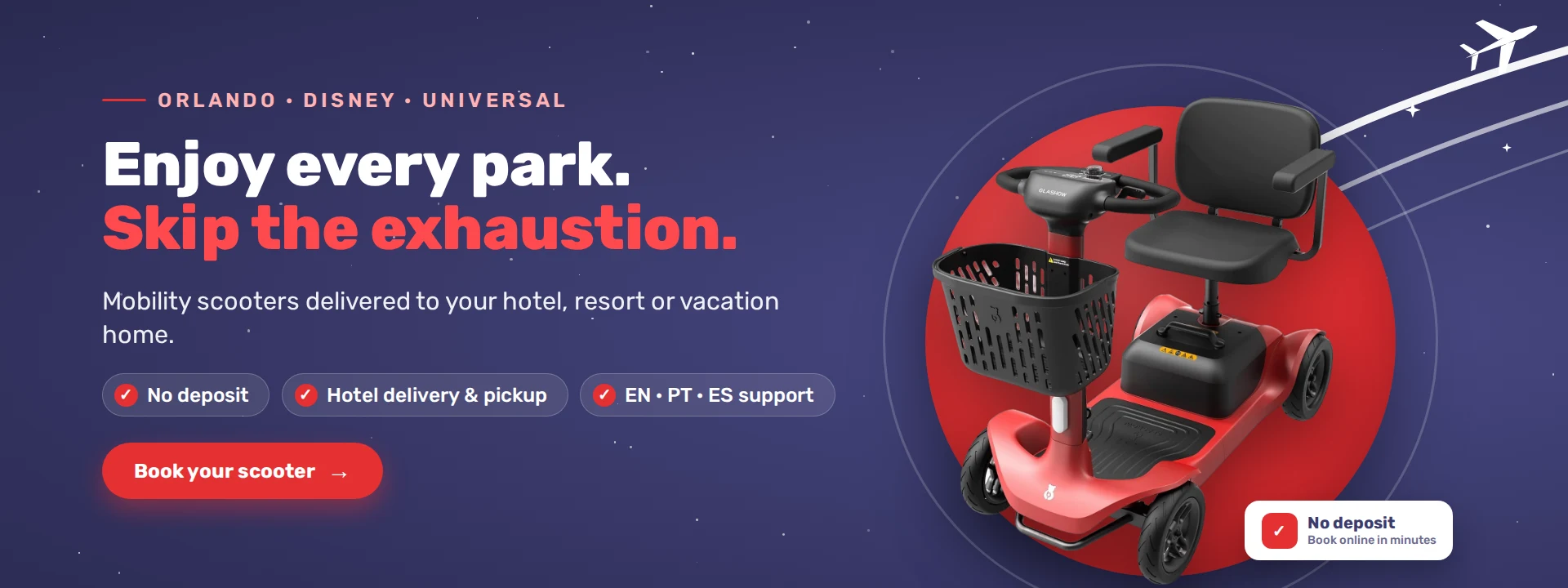 Mobility scooter rental in Orlando delivered to your hotel, no deposit