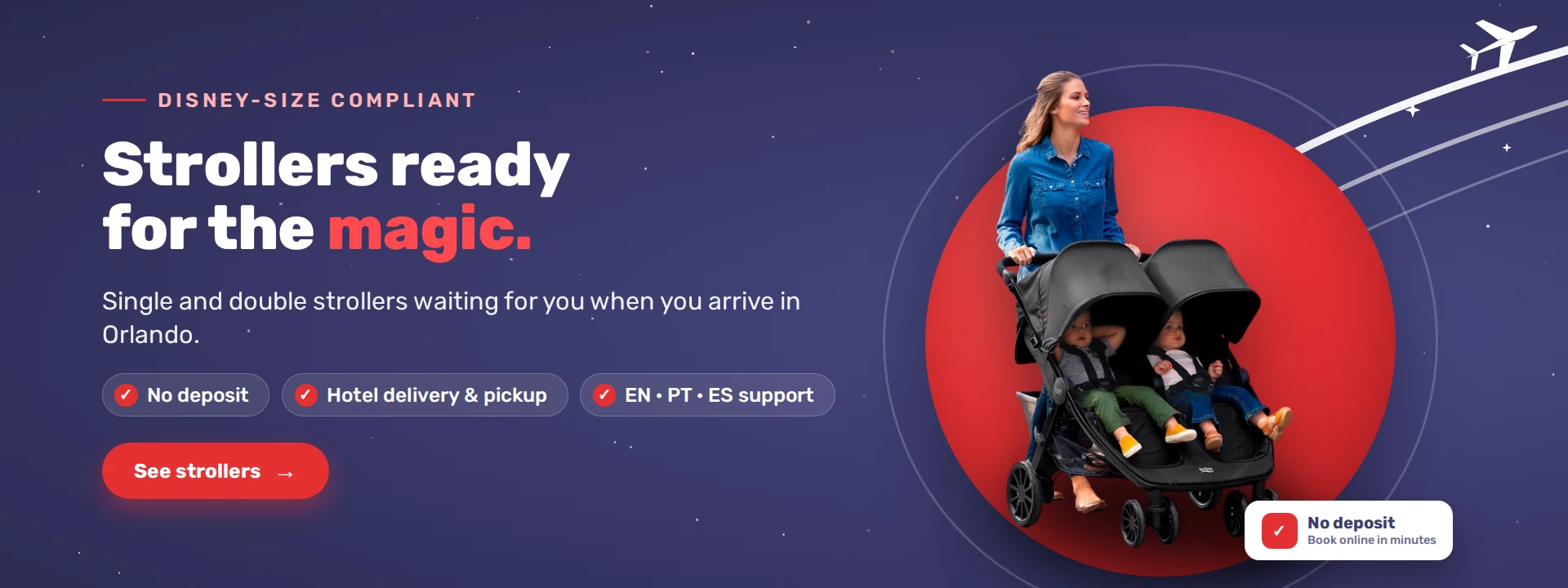 Disney-size compliant stroller rental in Orlando